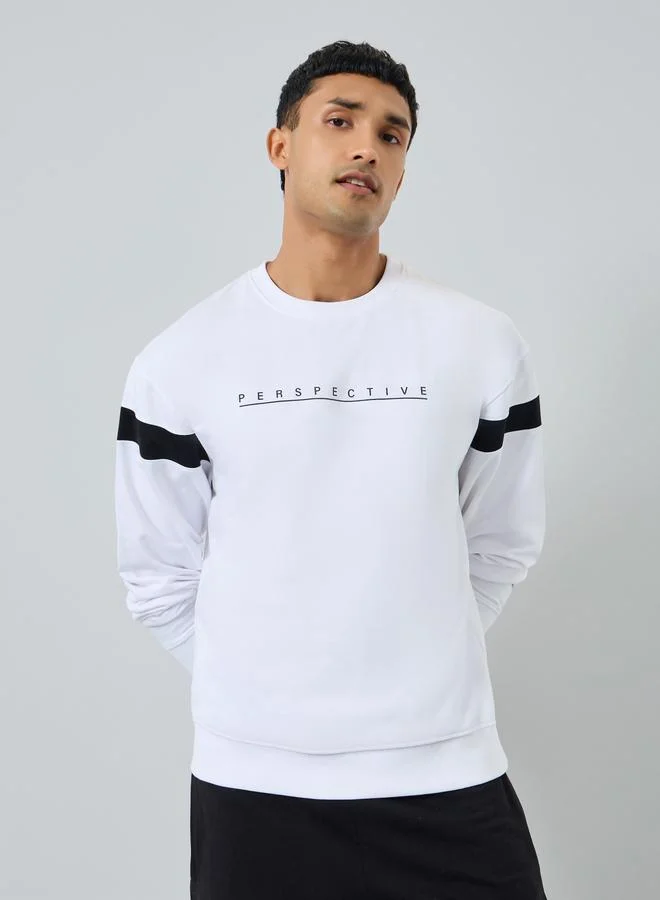 Styli Men White Perspective Print Sweatshirt